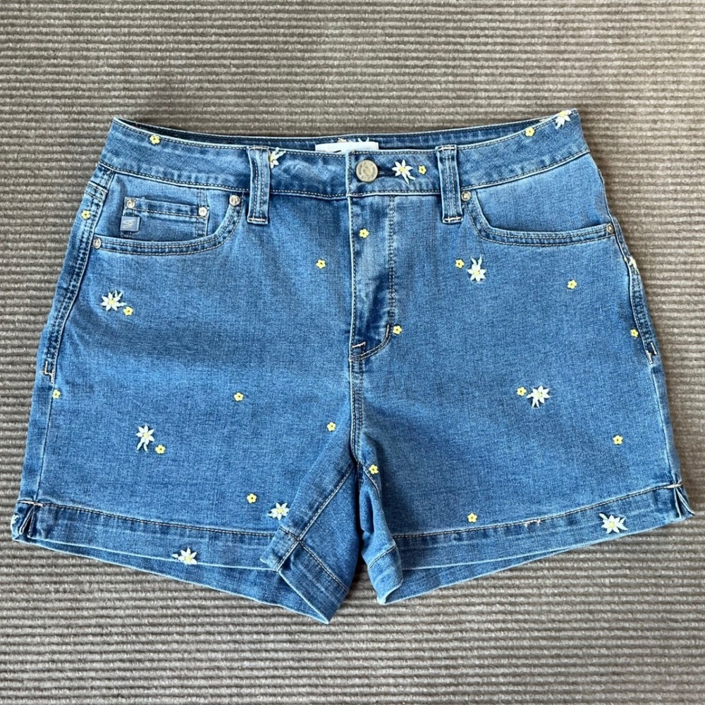Seven7 Womens High Rise Weekend Short Daisy Floral Embroidered Denim Blue Size 6